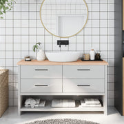 Bancada de banheiro de madeira maciça não tratada 140x30x(2-4) cm V2247 Vetonek