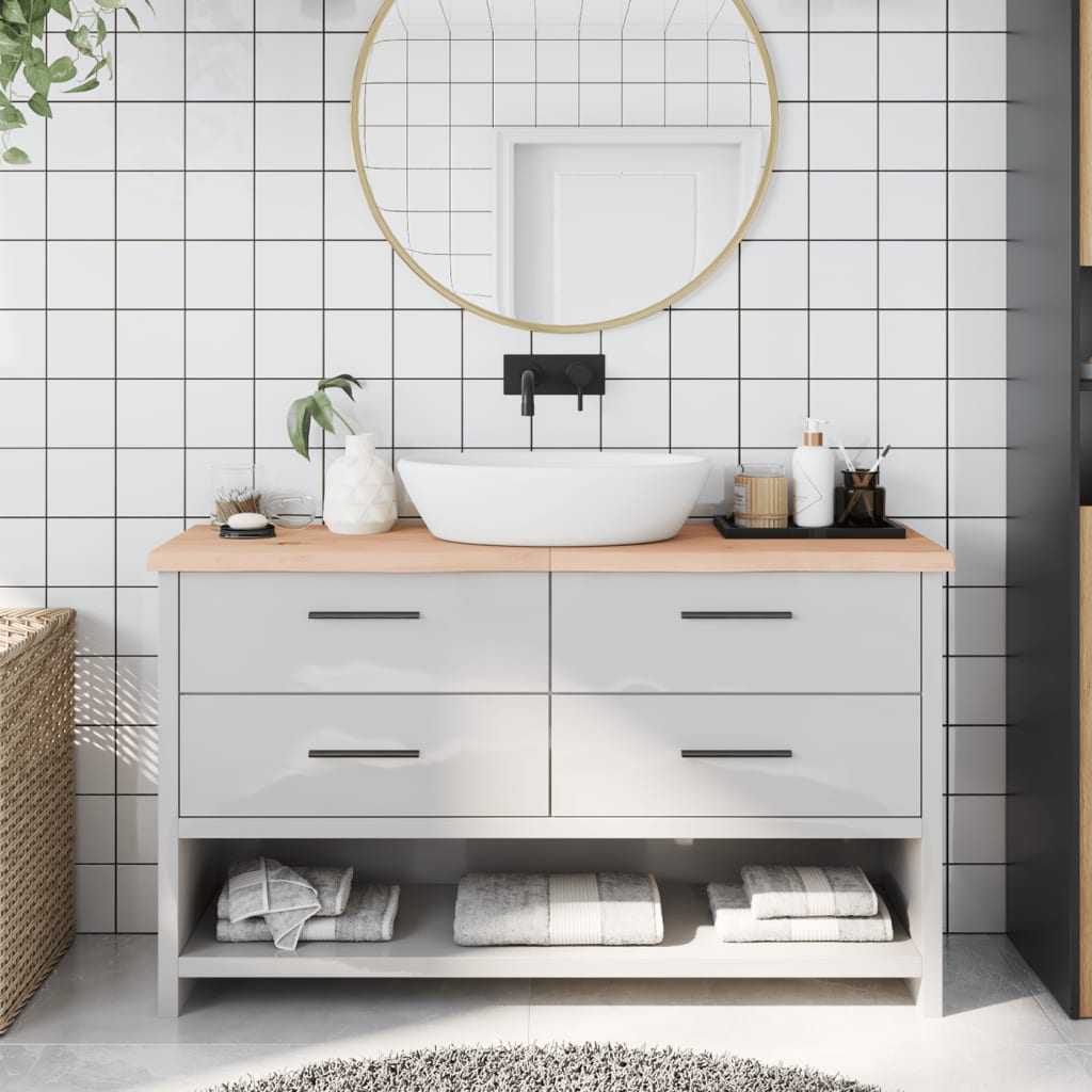 Bancada de banheiro de madeira maciça não tratada 140x30x(2-4) cm V2247 Vetonek