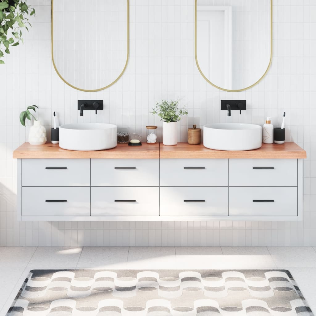 Bancada de banheiro em madeira maciça tratada marrom claro 200x30x(2-6)cm V3459 Vetonek