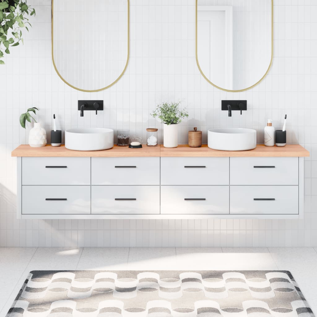 Bancada de banheiro em madeira maciça tratada marrom claro 220x40x(2-4)cm V3541 Vetonek