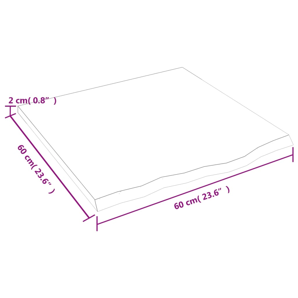 Tablero de mesa madera maciza de roble sin tratar 60x60x2 cm vidaXL