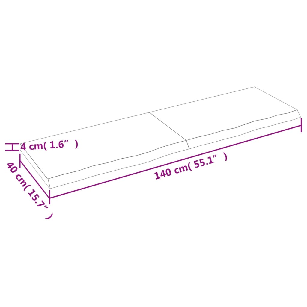 Tablero de mesa madera maciza roble sin tratar 140x40x(2-4) cm vidaXL