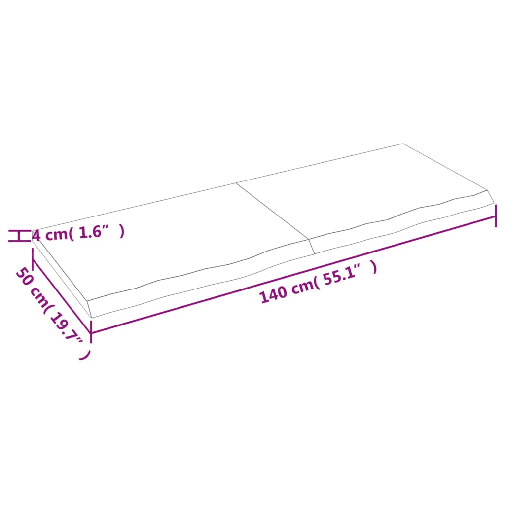 Tablero de mesa madera maciza roble sin tratar 140x50x(2-4) cm vidaXL