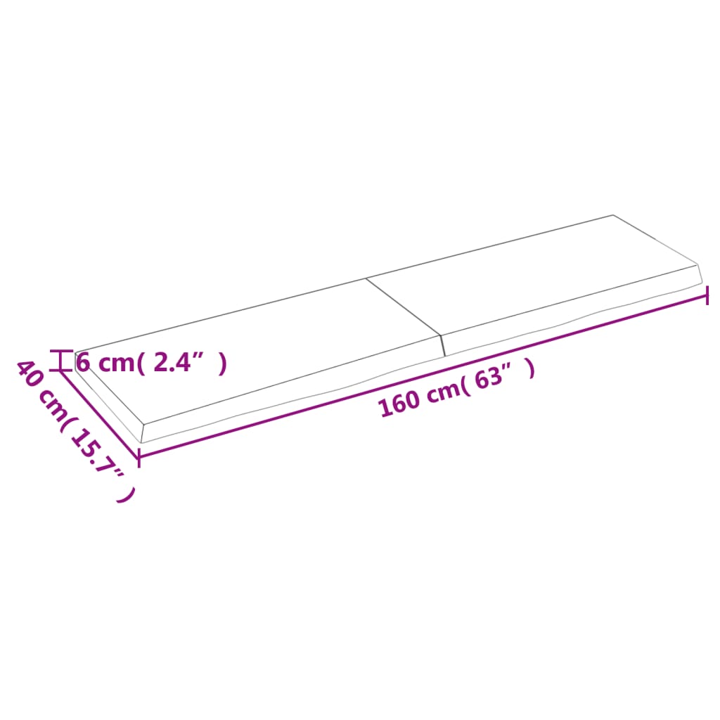 Tablero de mesa madera maciza roble sin tratar 160x40x(2-6) cm vidaXL