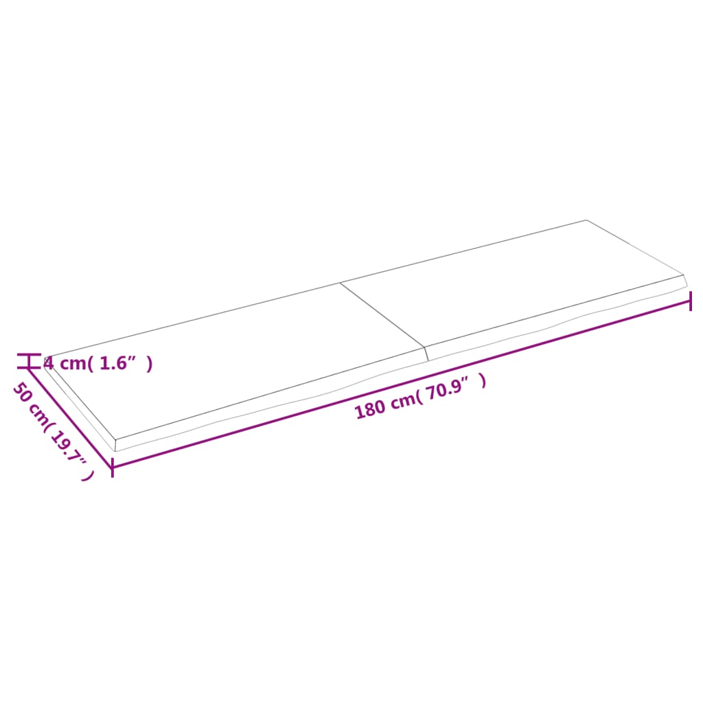 Tablero de mesa madera maciza roble sin tratar 180x50x(2-4) cm vidaXL