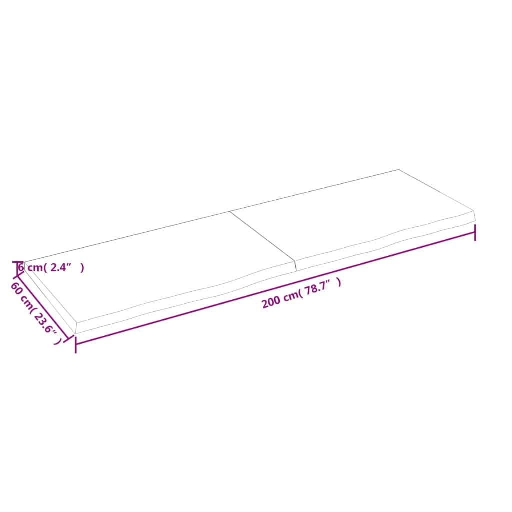 Tablero de mesa madera maciza roble sin tratar 200x60x(2-6) cm vidaXL