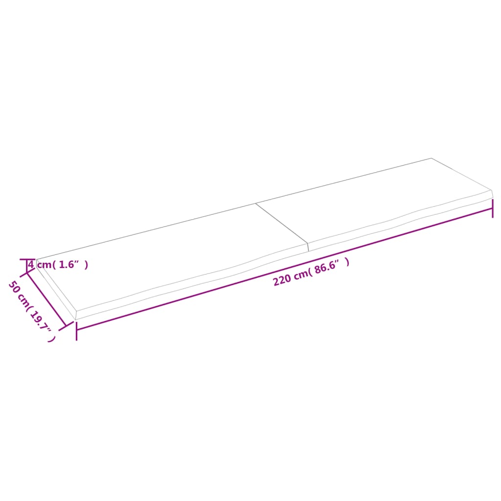 Tablero de mesa madera maciza roble sin tratar 220x50x(2-4) cm vidaXL