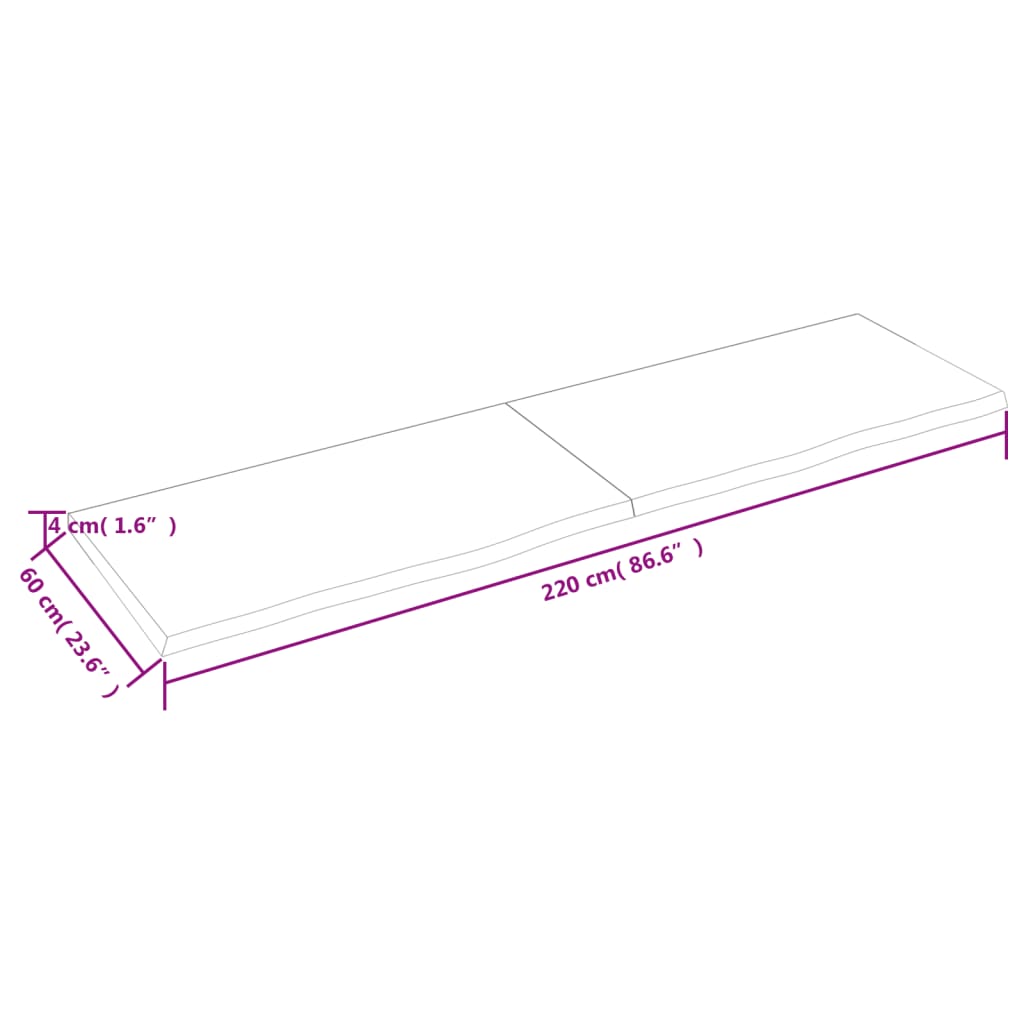 Tablero de mesa madera maciza roble sin tratar 220x60x(2-4) cm vidaXL