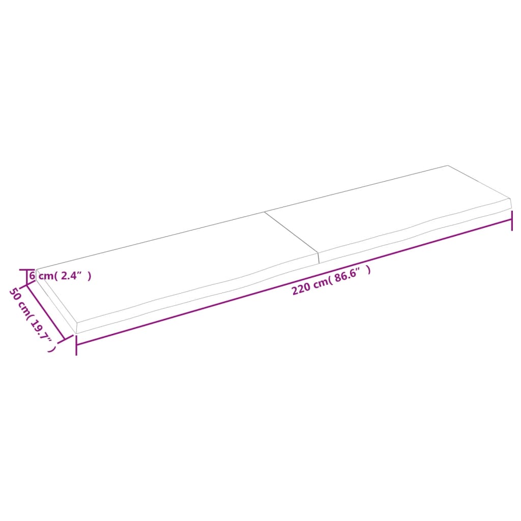 Tablero mesa madera roble tratada marrón oscuro 220x50x(2-6) cm vidaXL