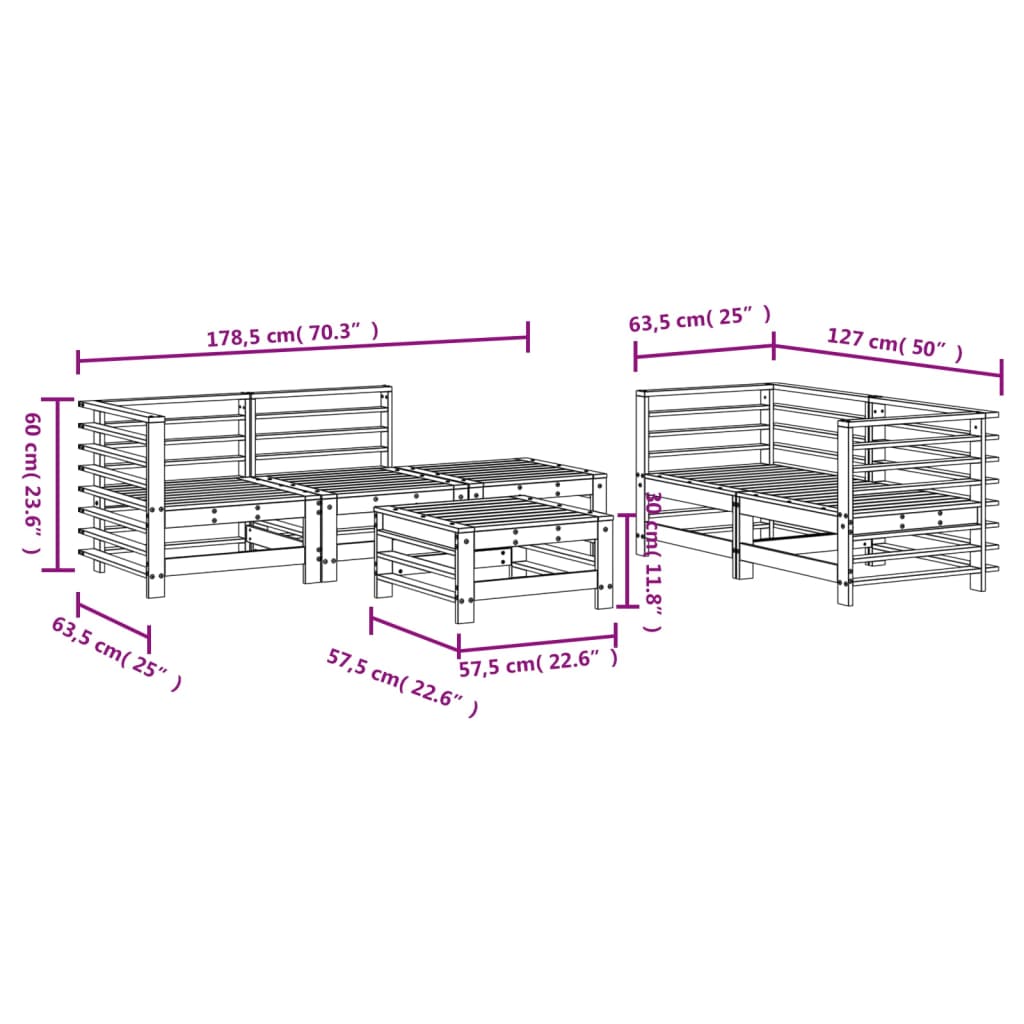 Juego muebles de jardín 6 piezas madera maciza pino marrón miel vidaXL