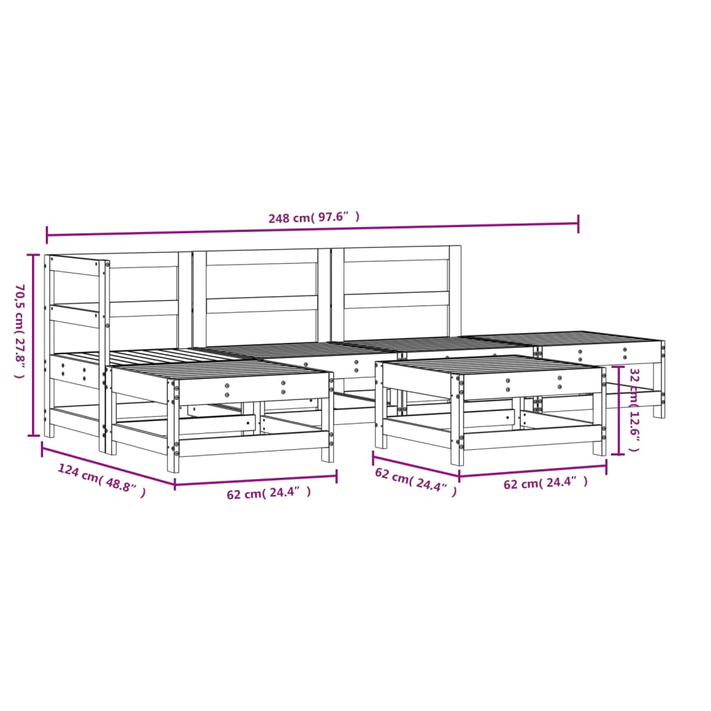 Juego de muebles de jardín 6 piezas madera maciza de pino vidaXL