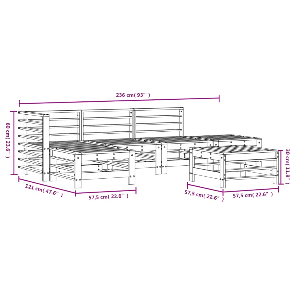 Juego de muebles de jardín 6 piezas madera maciza pino blanco vidaXL