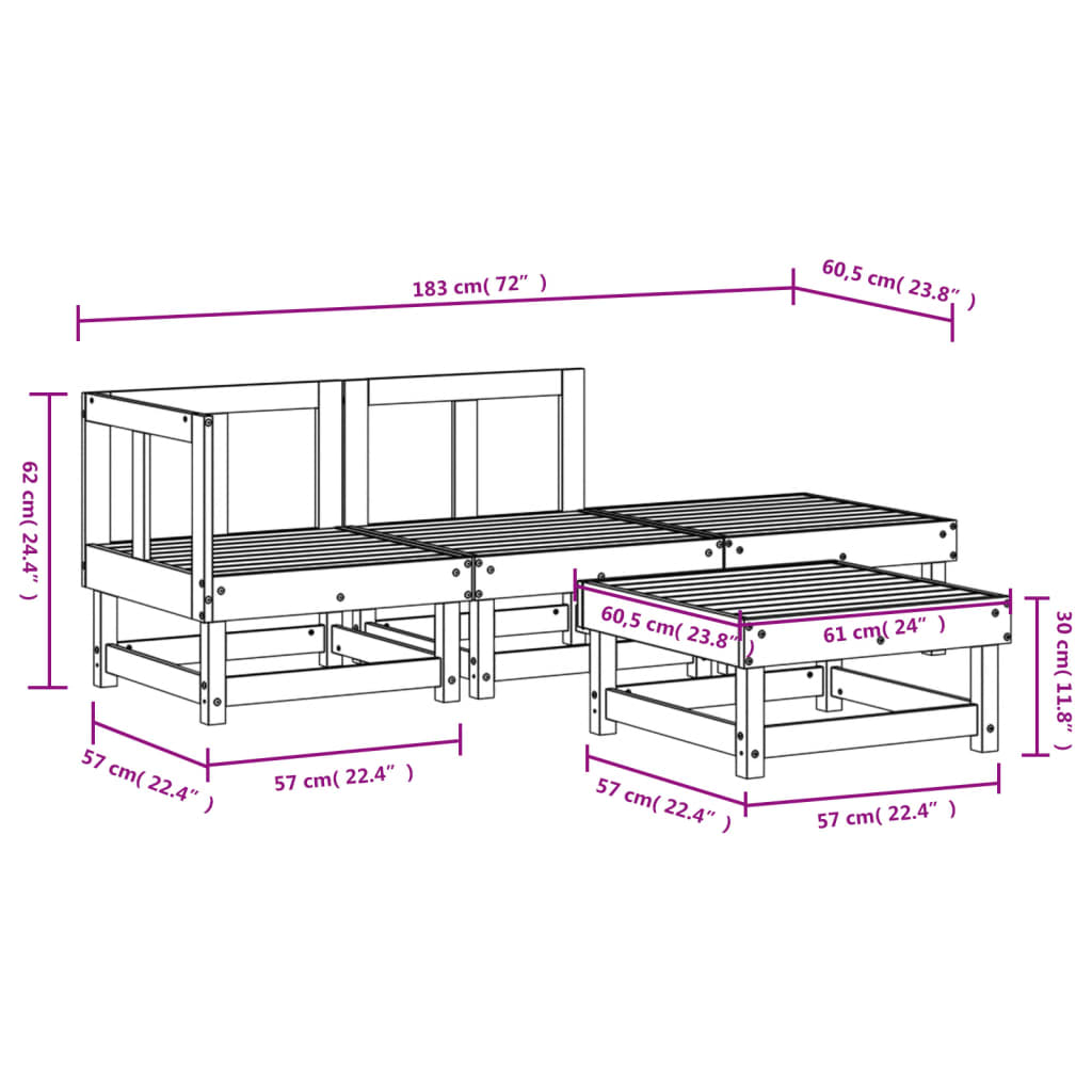 Juego de muebles de jardín 4 piezas madera maciza de pino vidaXL