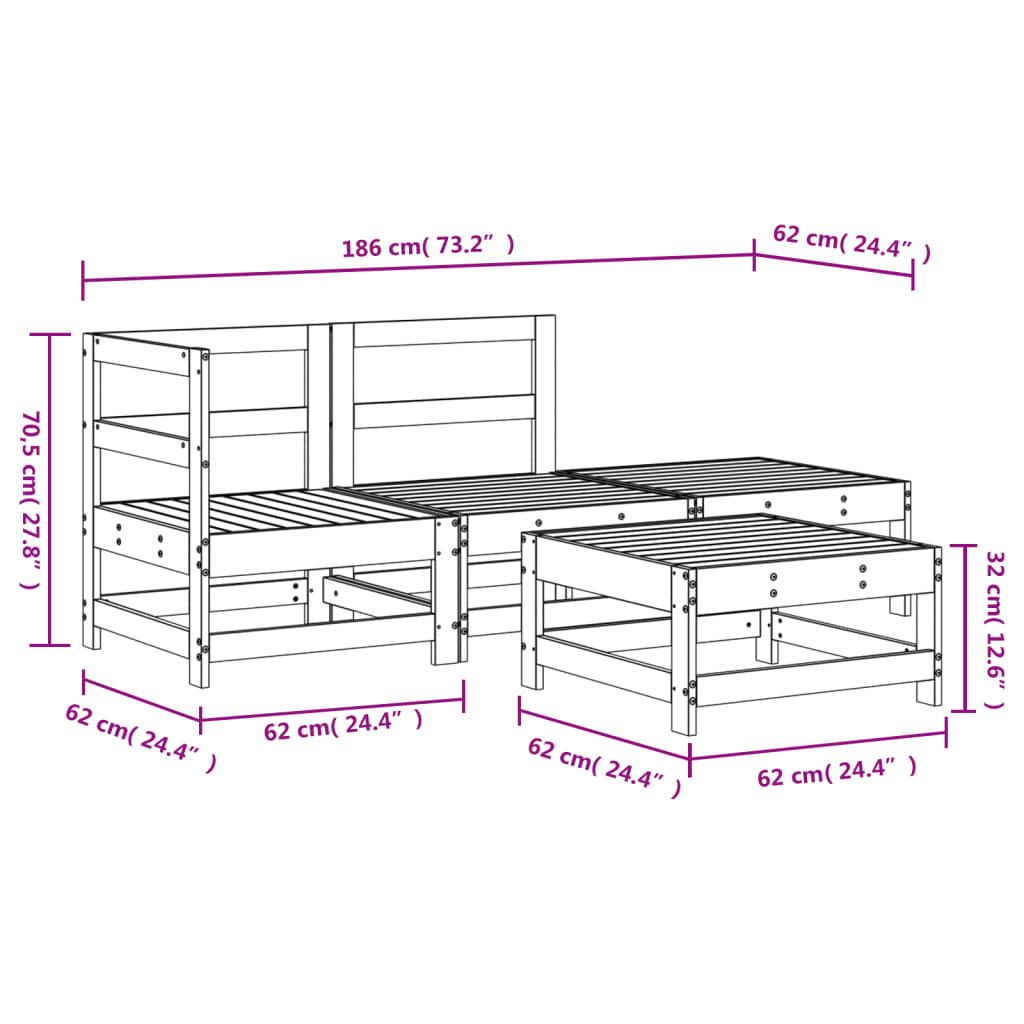 Juego de muebles de jardín 4 piezas madera maciza de pino vidaXL