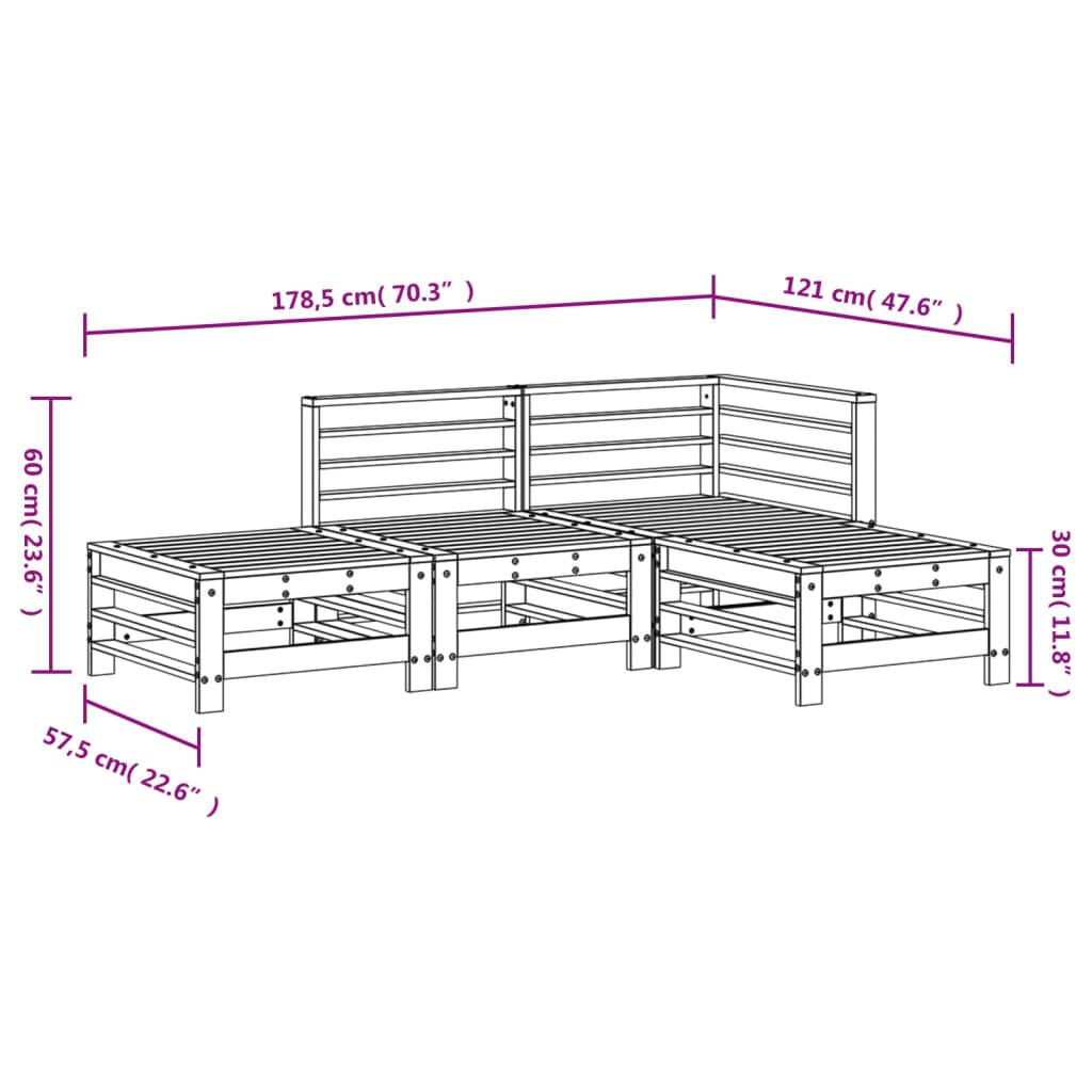 Juego de muebles de jardín 4 pzas madera de pino impregnada vidaXL