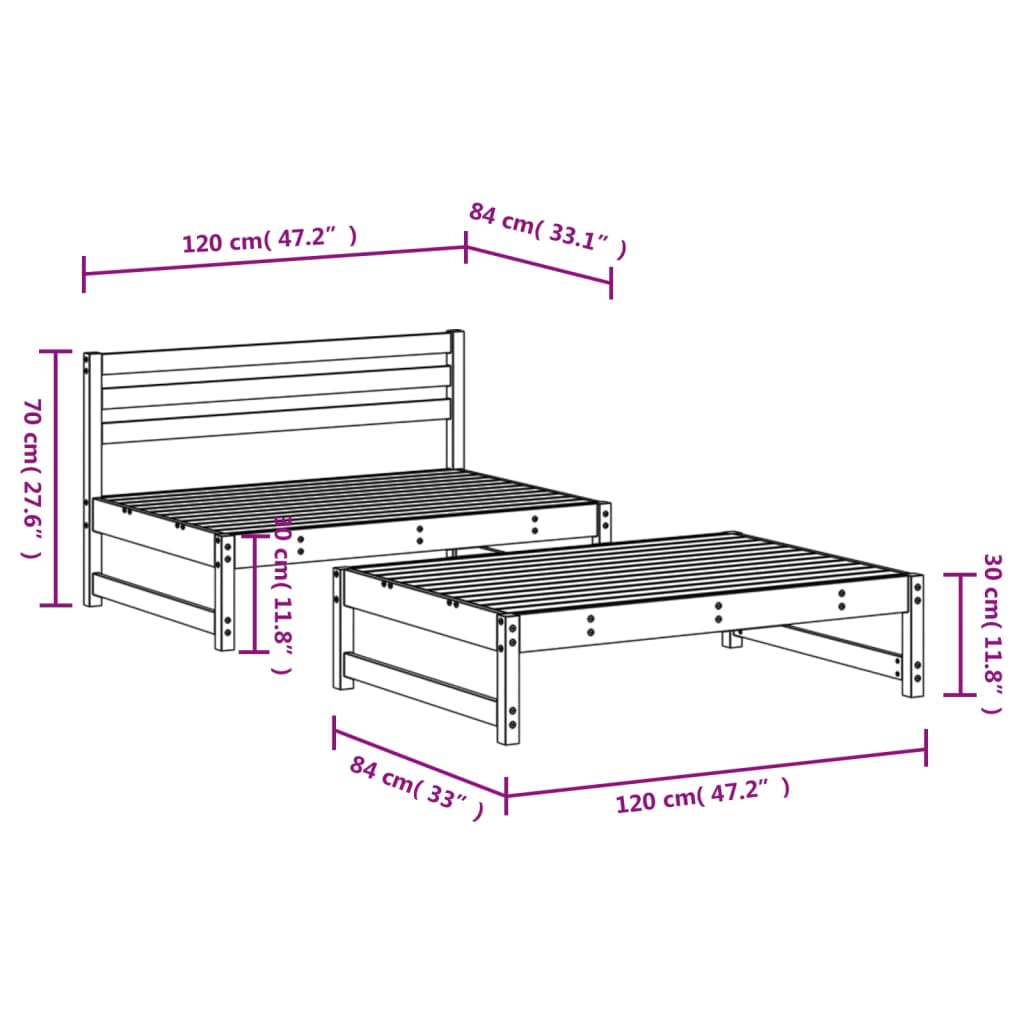 Juego de muebles de jardín 2 piezas madera maciza de pino vidaXL