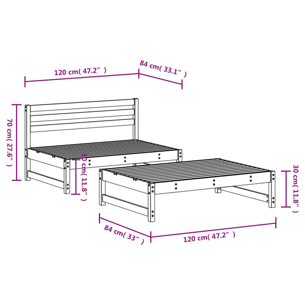 Juego de muebles de jardín 2 piezas madera maciza de pino gris vidaXL