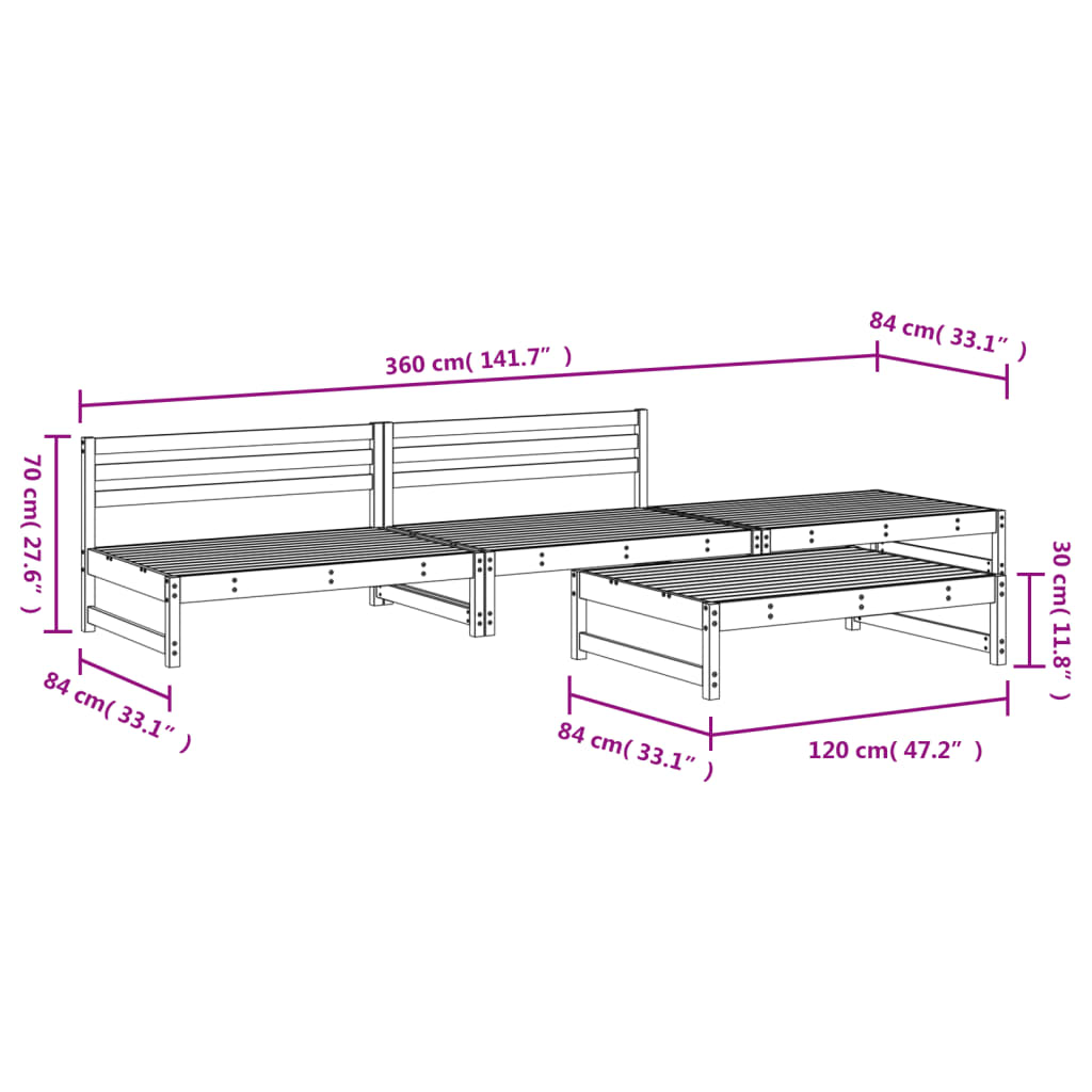 Ensemble de meubles de jardin 4 pcs en bois de pin imprégné