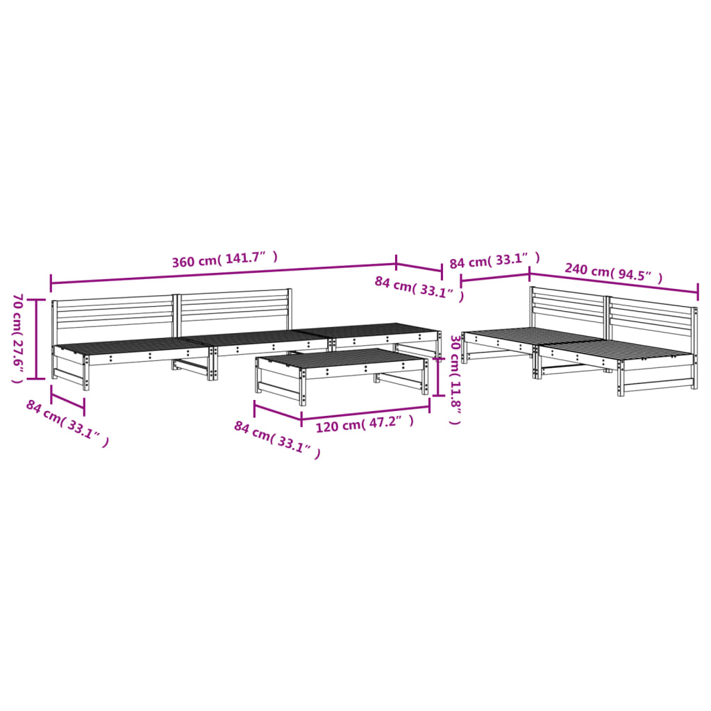 Juego muebles de jardín 6 piezas madera maciza pino negro vidaXL