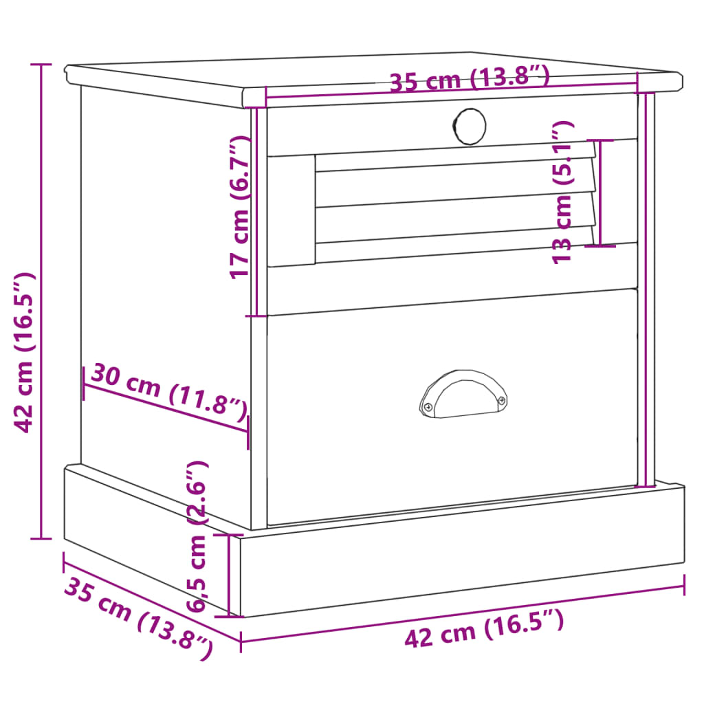 Mesita de noche VIGO madera maciza de pino gris 42x35x42 cm