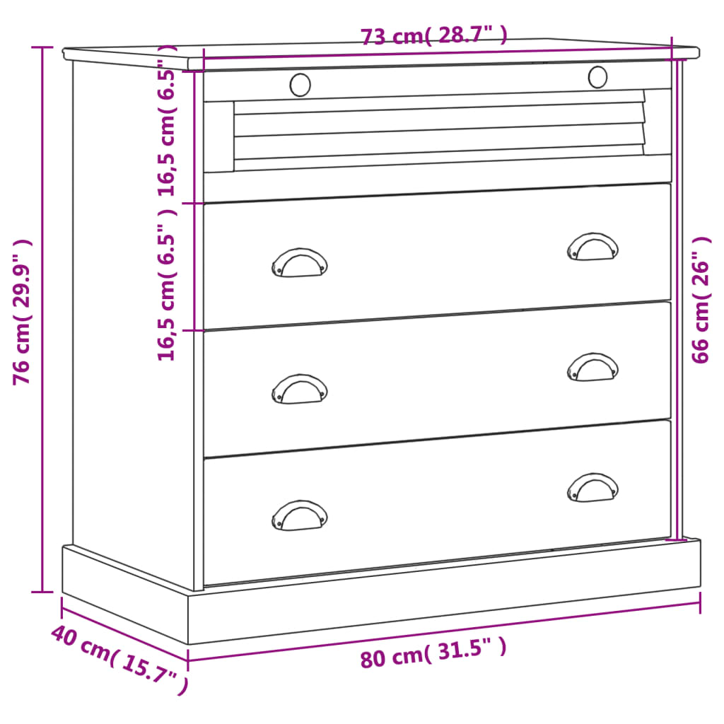 Cómoda VIGO madera maciza pino blanco 80x40x76 cm V5759 Vetonek