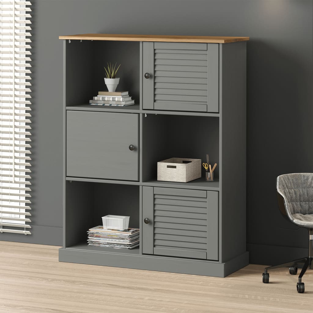 Vetonek Librería VIGO madera maciza de pino gris 90x35x114,5 cm