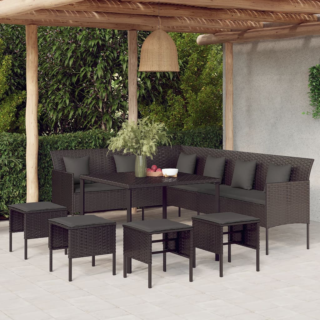 Vetonek Set comedor de jardín 6 pzas con cojines ratán sintético negro