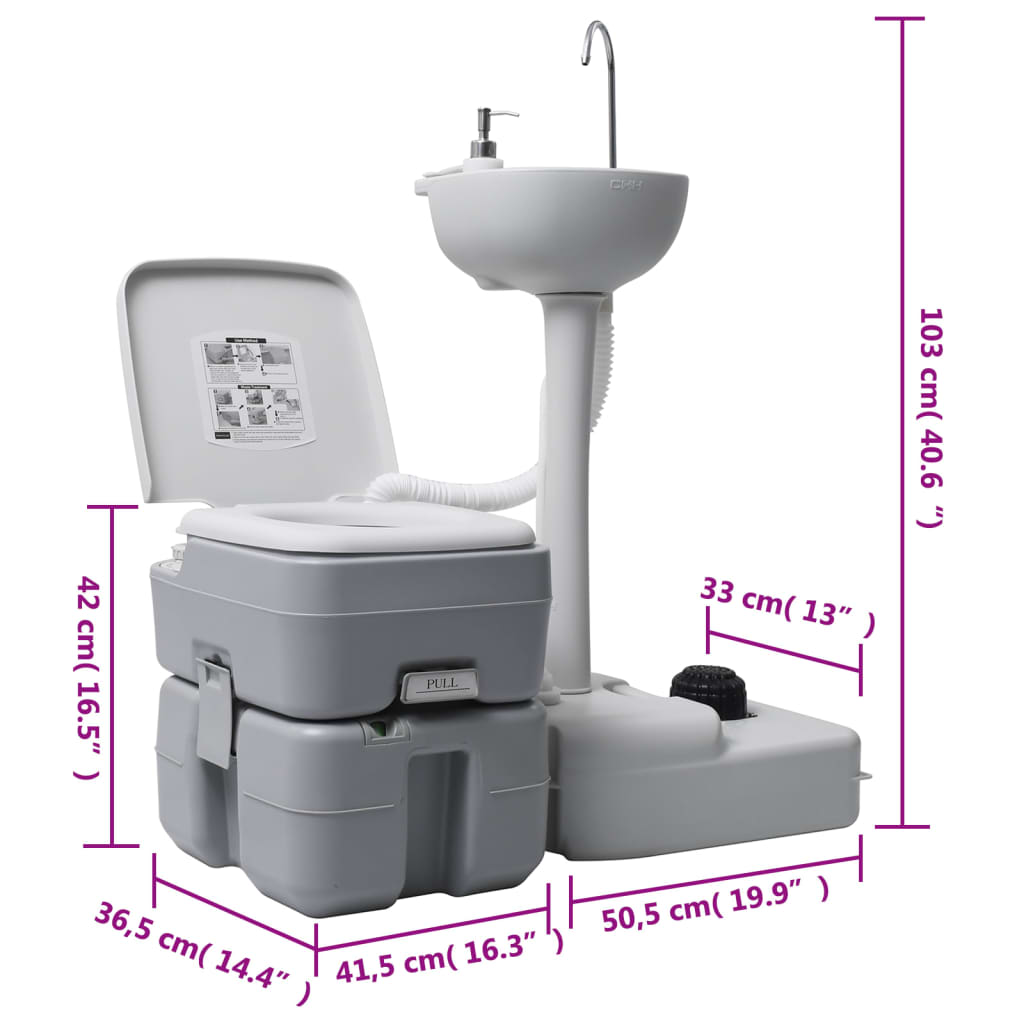 Juego inodoro con lavabo y depósito agua portátil para camping vidaXL