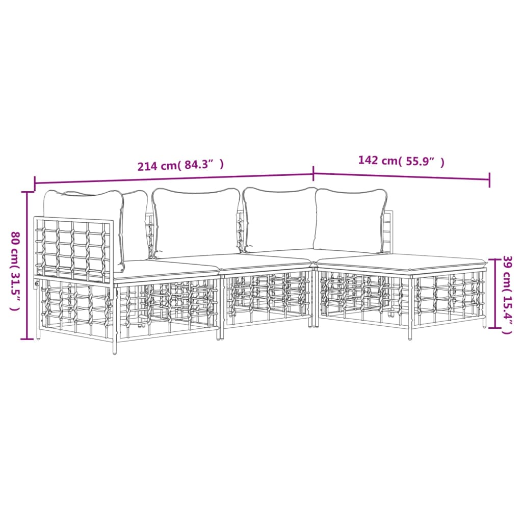 Set muebles de jardín 4 pzas y cojines ratán PE gris antracita vidaXL