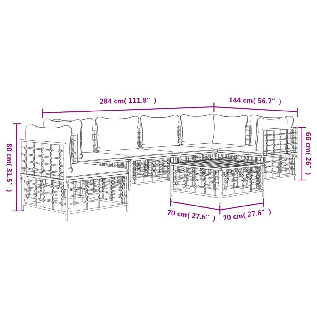 Set muebles de jardín 7 pzas y cojines ratán PE gris antracita vidaXL