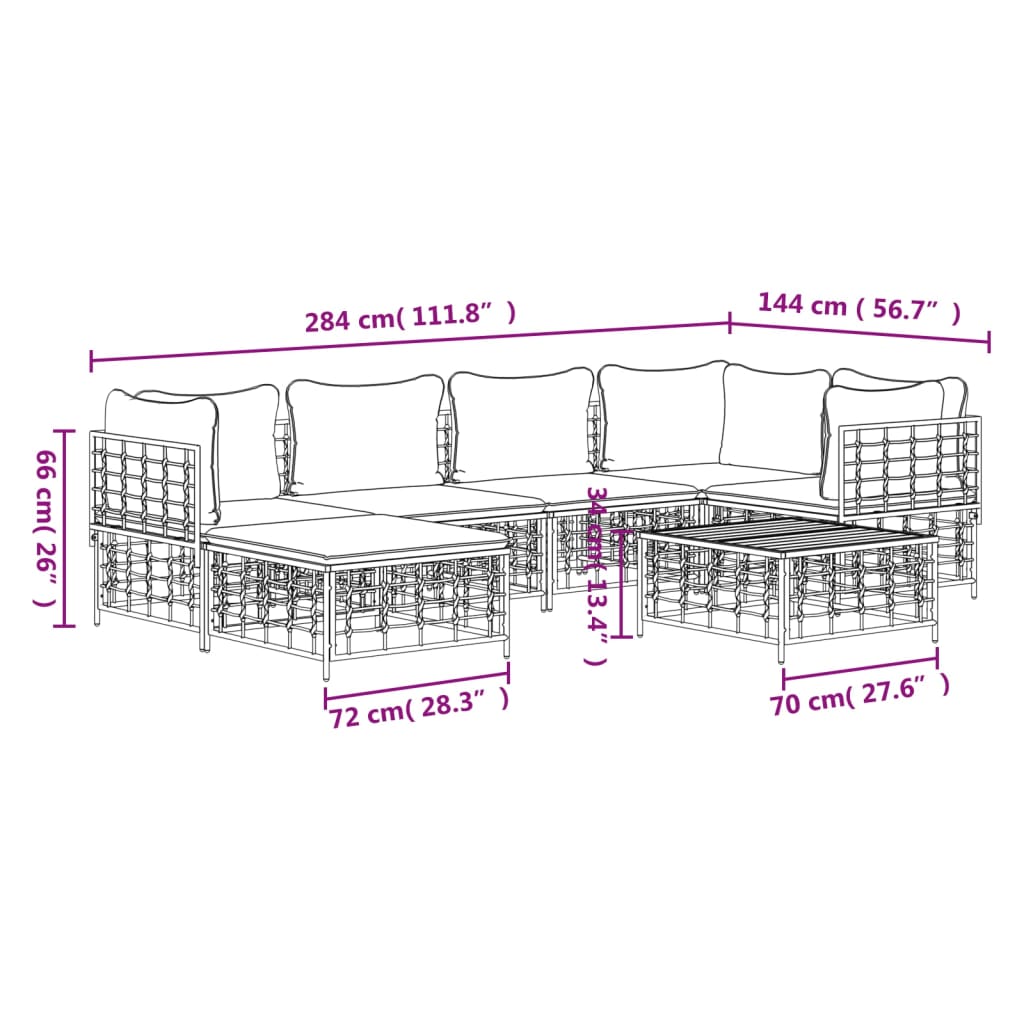 Set muebles de jardín 7 pzas y cojines ratán PE gris antracita vidaXL