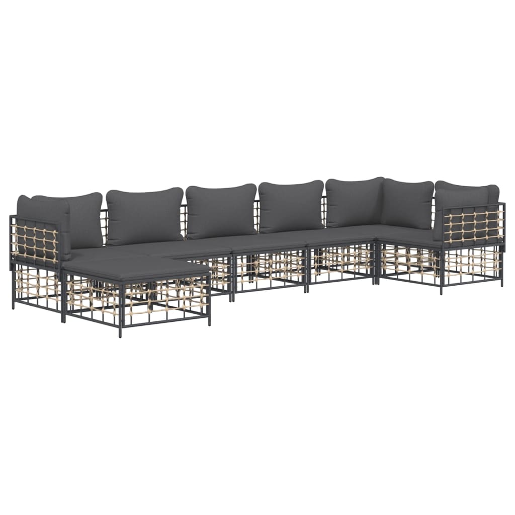 Set muebles de jardín 7 pzas y cojines ratán PE gris antracita