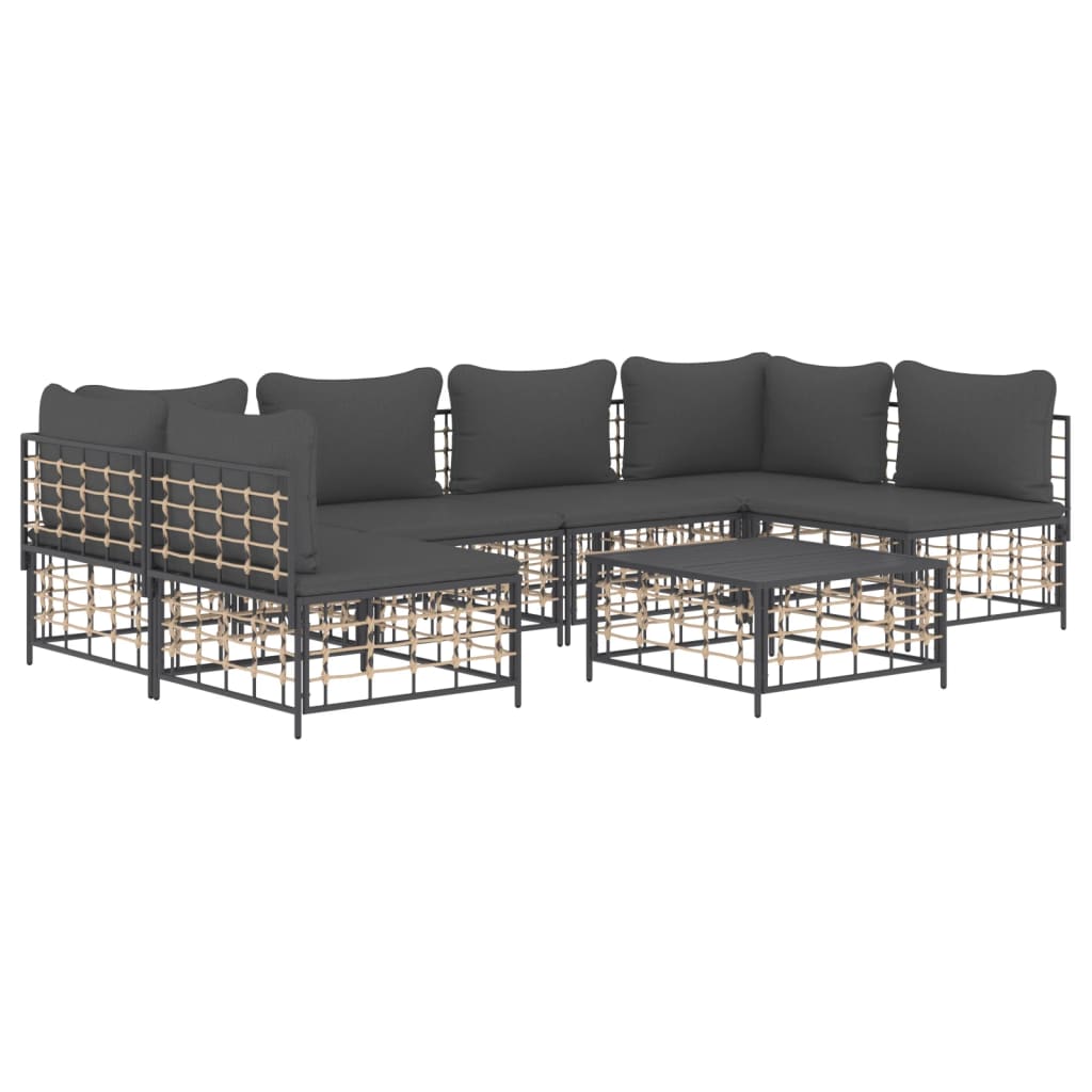 Set muebles de jardín 7 pzas y cojines ratán PE gris antracita