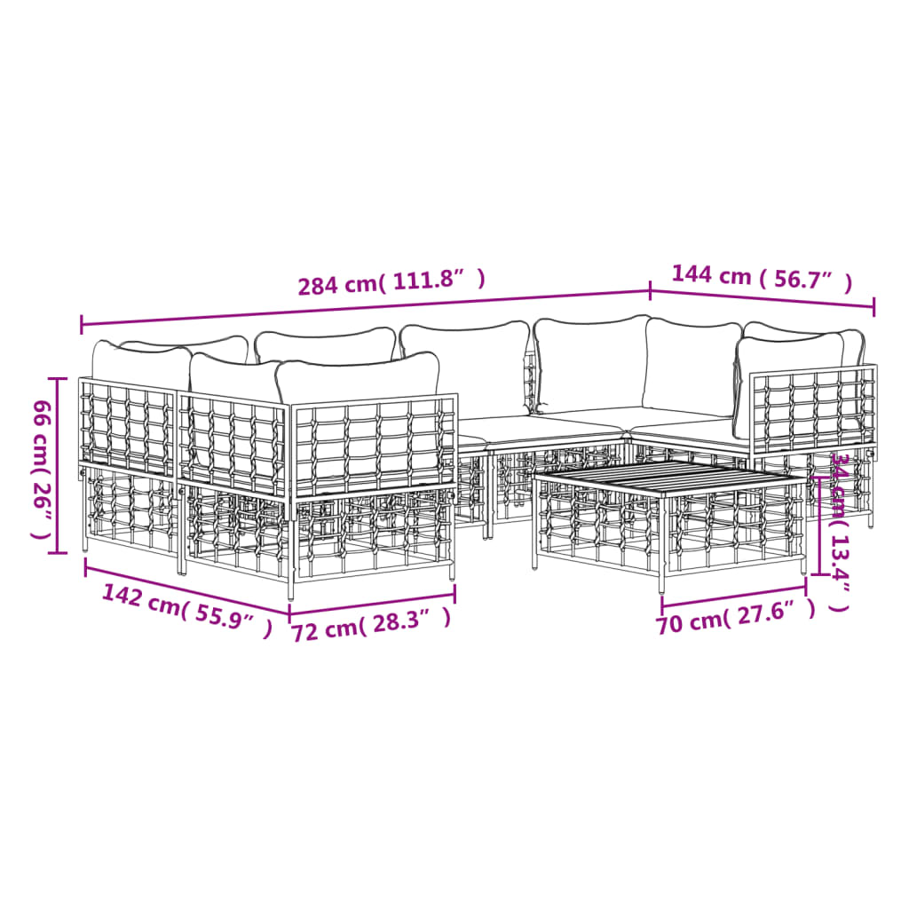 Set muebles de jardín 7 pzas y cojines ratán PE gris antracita vidaXL