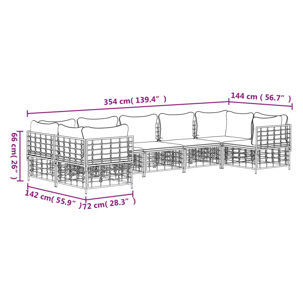 Set muebles de jardín 7 pzas y cojines ratán PE gris antracita vidaXL