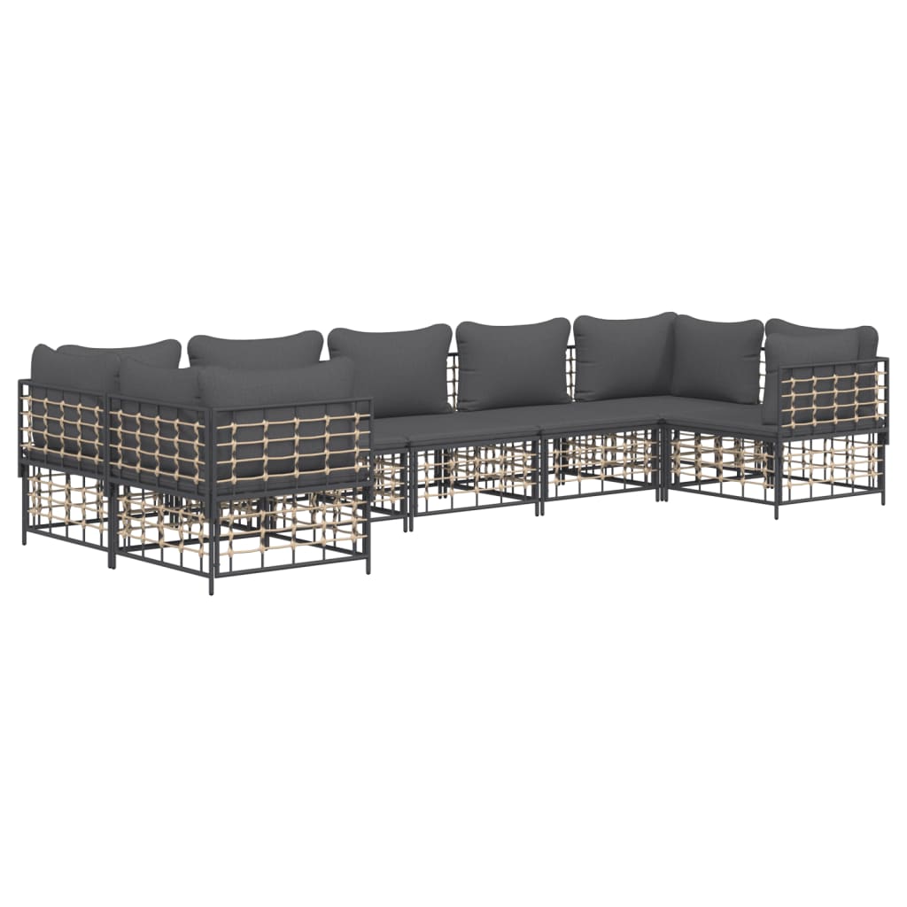 Ensemble de meubles de jardin 7 pcs et coussins Ratán pe gris anthracite