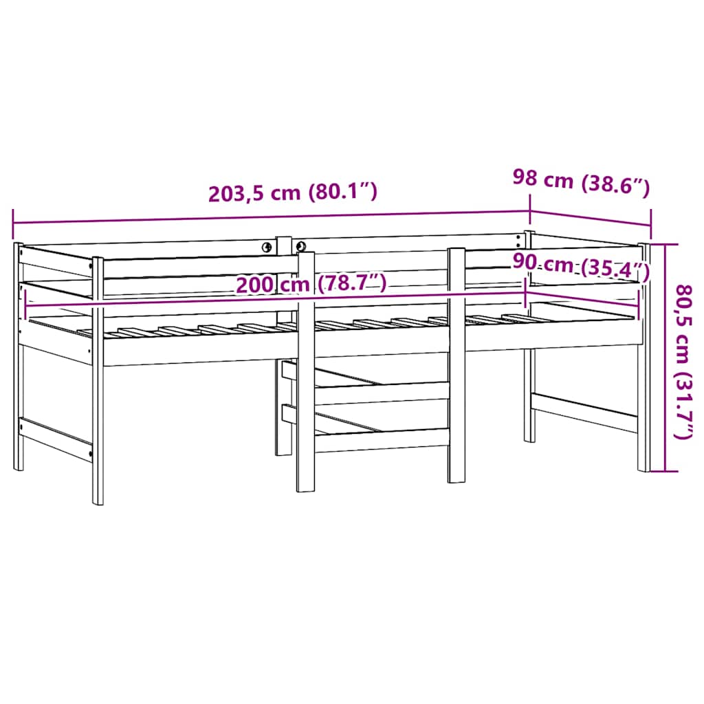 Estructura de cama sin colchón madera maciza de pino 90x200 cm v1002 - Vetonek