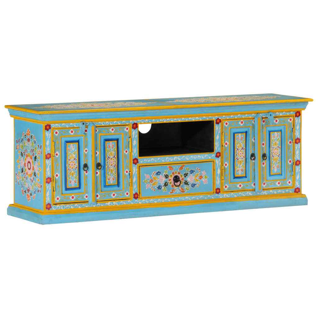 Vetonek Mueble de TV madera maciza de mango azul 110x30x40 cm