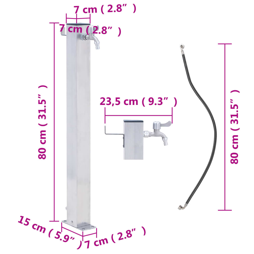 Fuente de agua para jardín acero inoxidable cuadrada 80 cm vidaXL