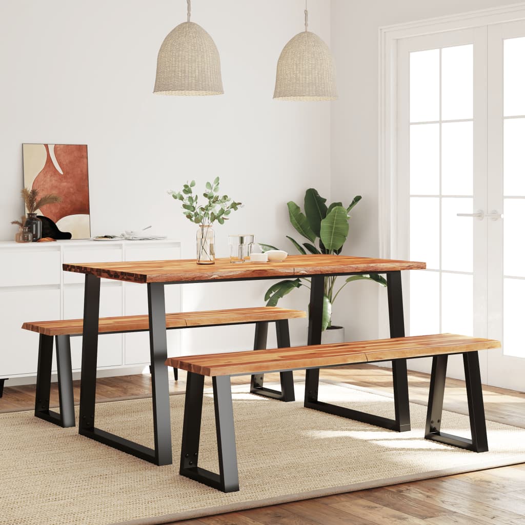 Vetonek Juego de comedor con borde vivo 3 piezas madera maciza acacia