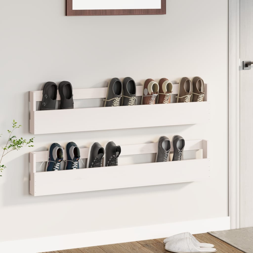 Vetonek Estantes zapatos de pared 2 uds madera pino blanco 110x9x23cm