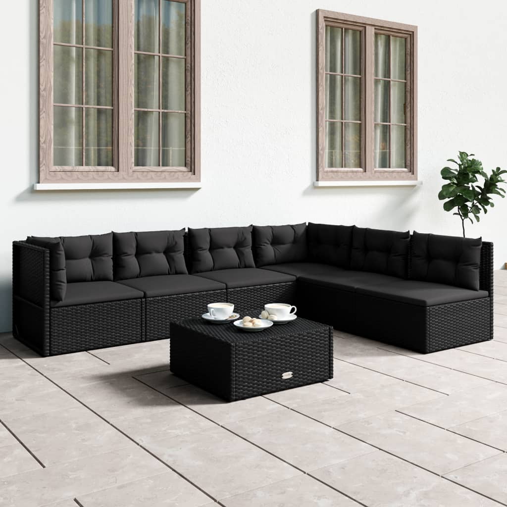 Vetonek Set muebles de jardín 6 piezas y cojines ratán sintético negro