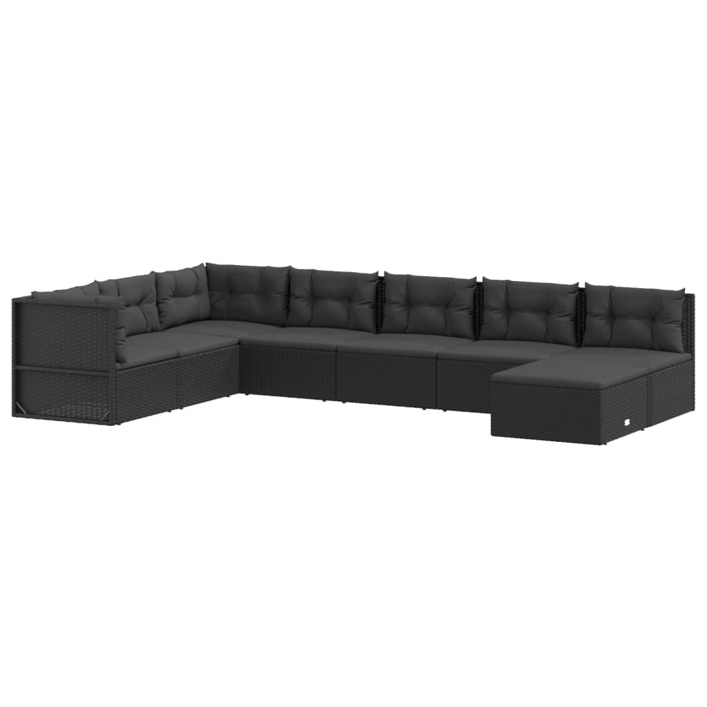 Set de muebles de jardín 8 pzas y cojines ratán sintético negro vidaXL