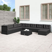 Set de muebles de jardín 9 pzas y cojines ratán sintético negro v3037 Vetonek