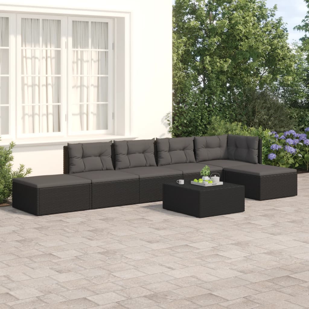 Vetonek Set muebles de jardín 6 piezas y cojines ratán sintético negro