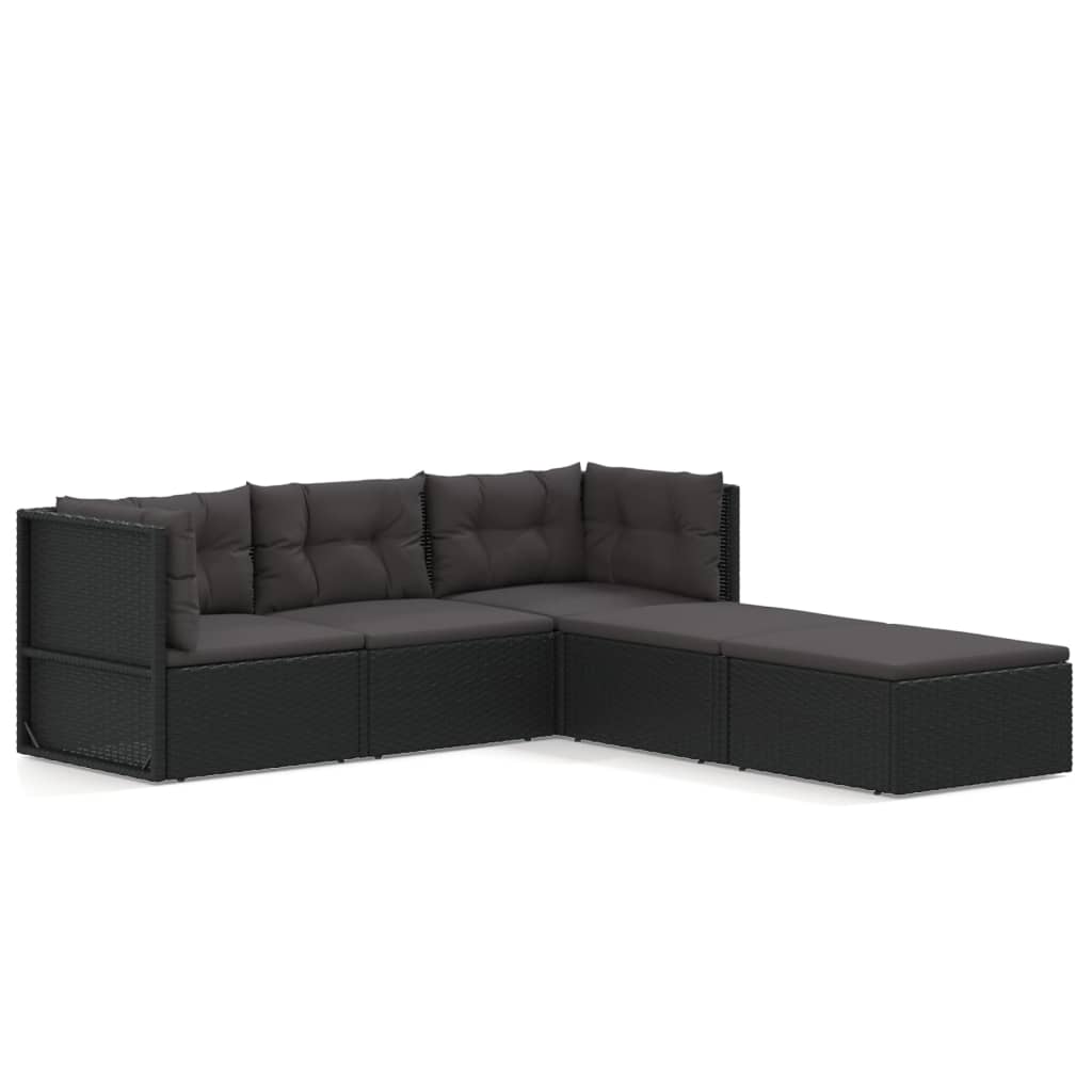 Set de muebles de jardín 5 pzas y cojines ratán sintético negro vidaXL