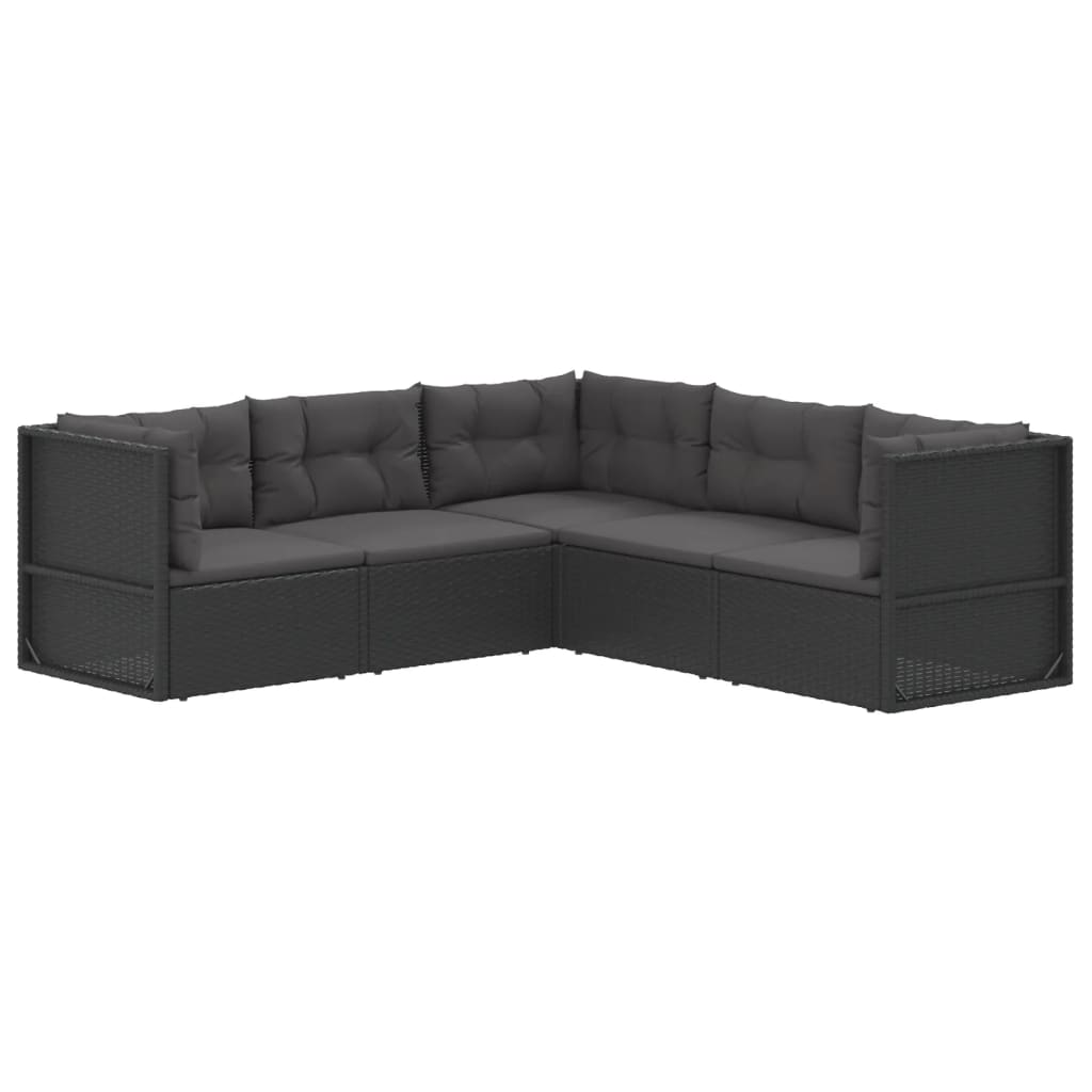 Set de muebles de jardín 5 pzas y cojines ratán sintético negro vidaXL