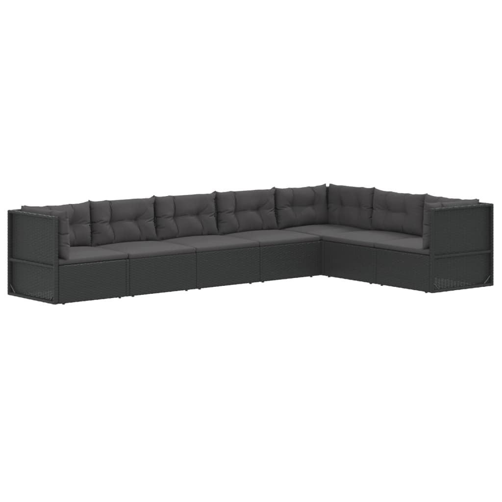 Set de muebles de jardín y cojines 7 pzas ratán sintético negro