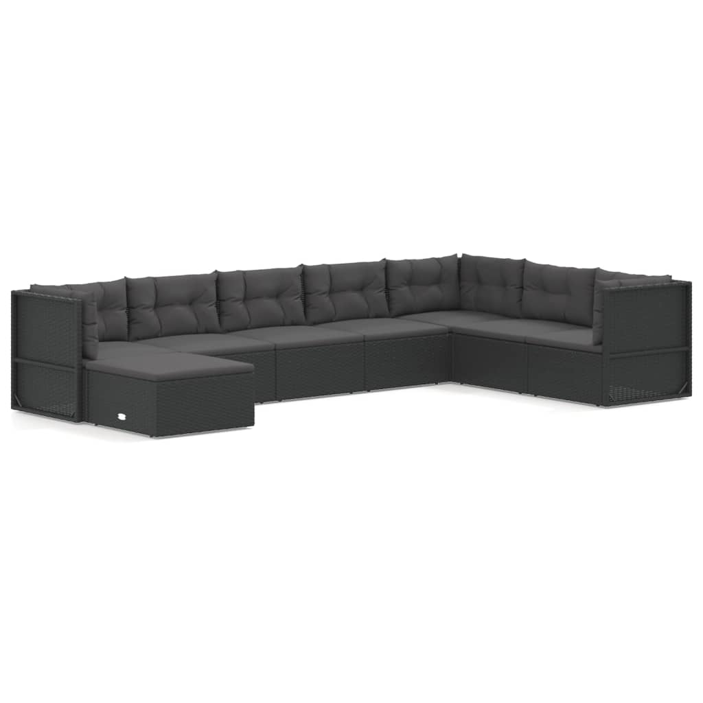 Set de muebles de jardín 8 pzas y cojines ratán sintético negro vidaXL