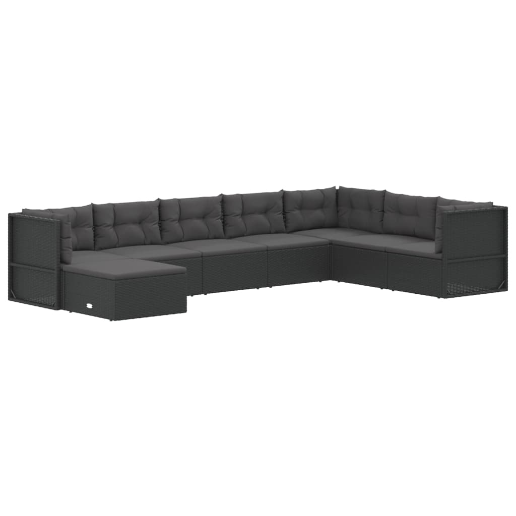 Set de muebles de jardín 8 pzas y cojines ratán sintético negro vidaXL